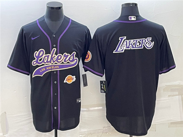 Men's Los Angeles Lakers Black Big Logo With Patch Cool Base Stitched Baseball Jersey